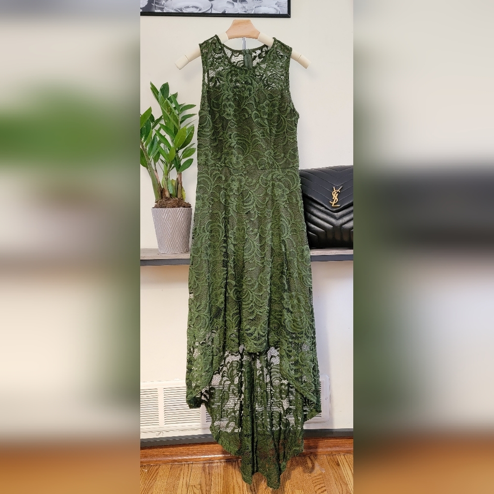 Medium Green Floral High Low Dress